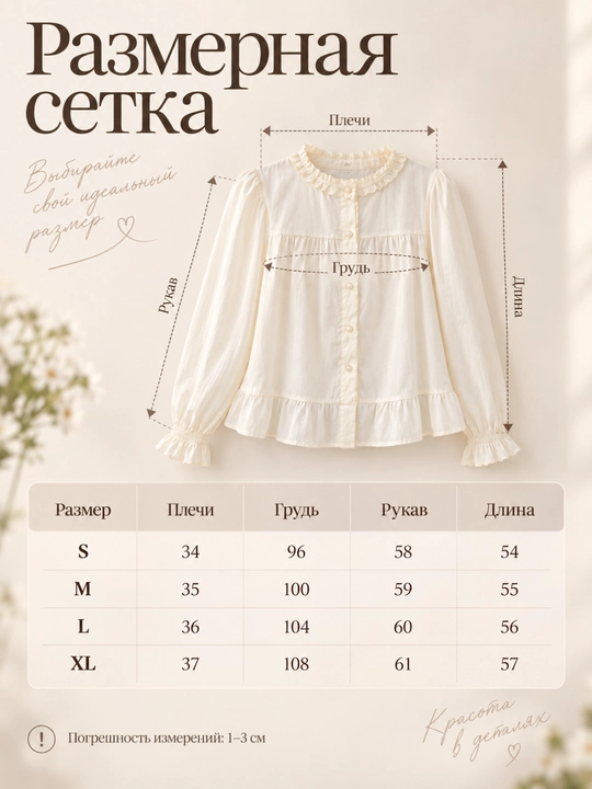 Ayollar bluzkasi, uzun yengli, erkin bichim, nafis yoqali, kundalik uslub