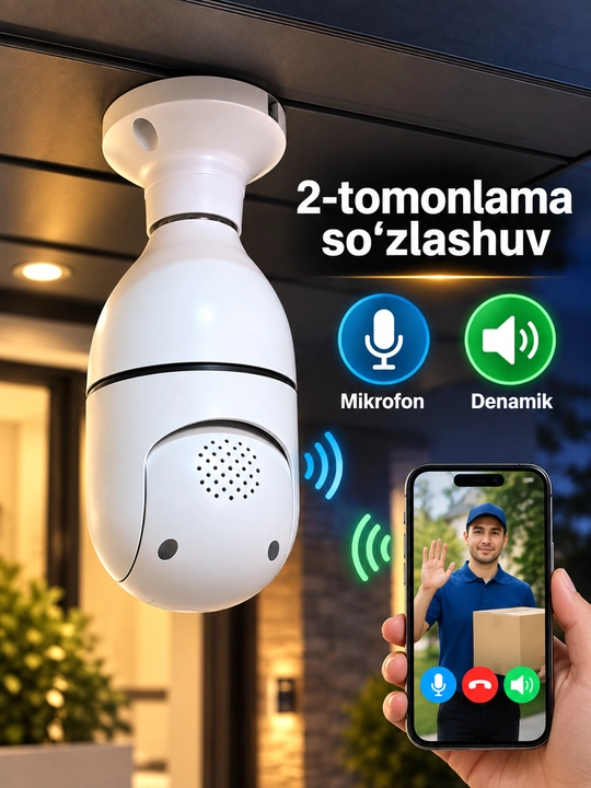 Aqlli Wi-Fi kamera, videokuzatuv kameralari, 360° Full HD kamera