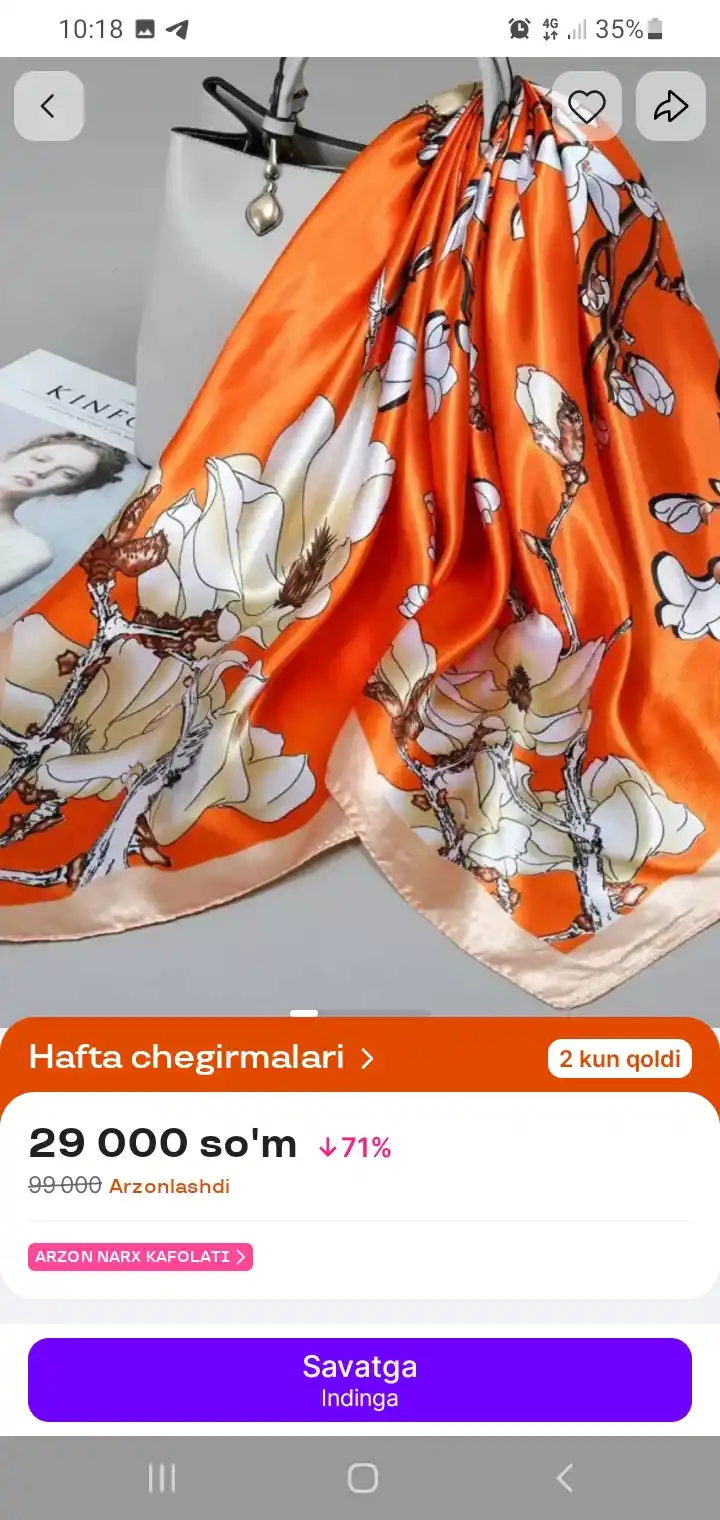 Ayollar ro‘moli, ayollar uchun, ipak ro‘mol, hijob, 90x90 sm