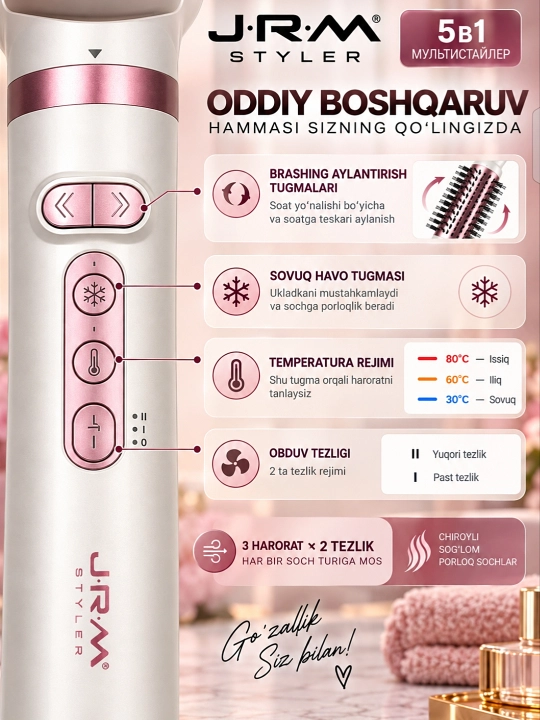 Soch quritgich fen Airwrap JRM styler, 6 tasi 1 da, avtomatik ployka va turmaklash