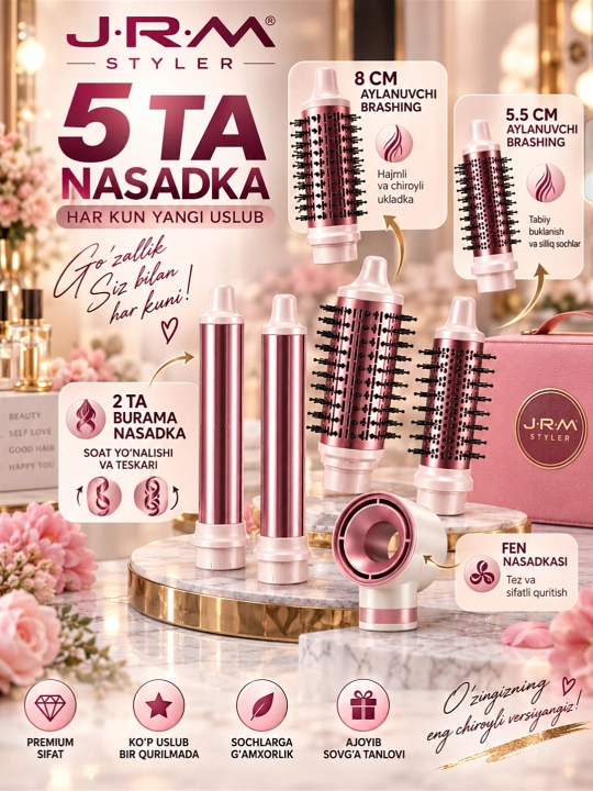 Soch quritgich fen Airwrap JRM styler, 6 tasi 1 da, avtomatik ployka va turmaklash