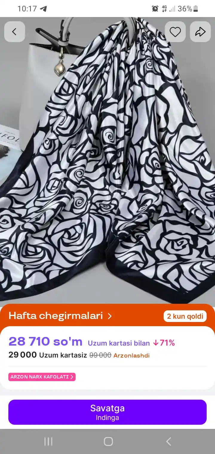 Ayollar ro‘moli, ayollar uchun, ipak ro‘mol, hijob, 90x90 sm