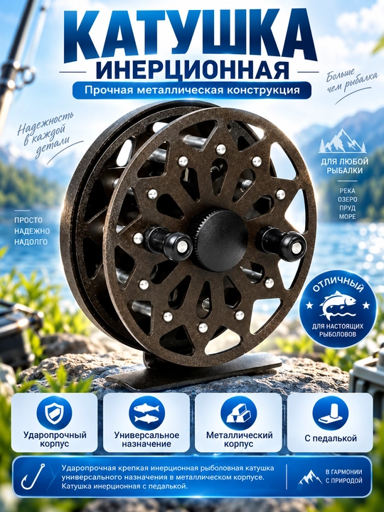 Катушка инерционная без подшипников, металлическая
