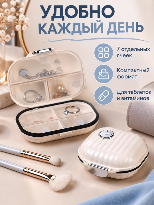 Органайзер для таблеток на неделю, 7 отсеков для лекарств, витаминов и капсул