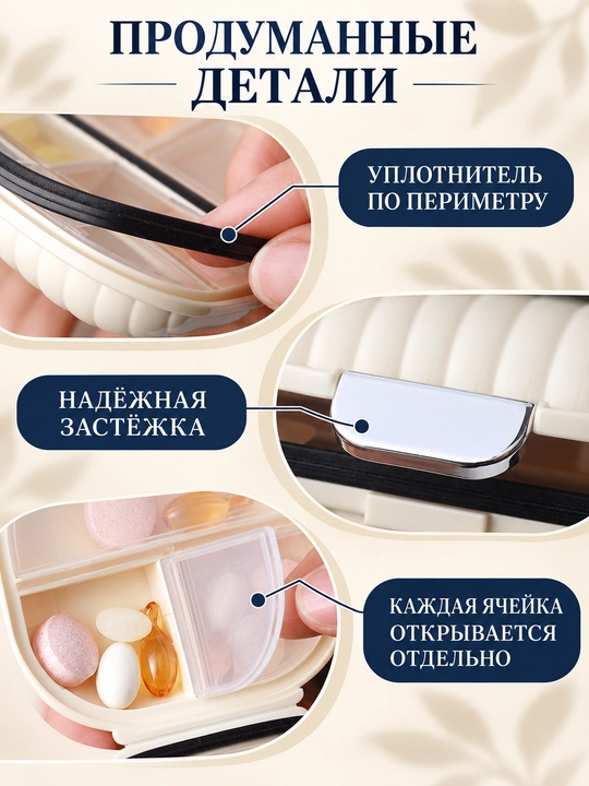 Таблетница на неделю 7 отсеков, органайзер для таблеток и витаминов, мини-кейс
