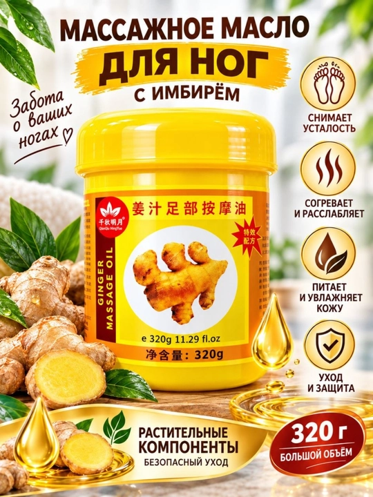 Tana va oyoq kaftlari uchun zanjabilli isituvchi massaj moyi, parvarish uchun, 320 g