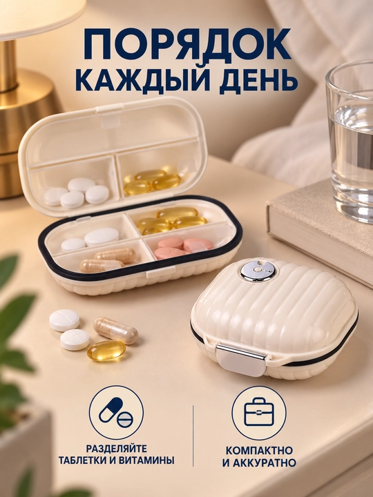 Таблетница на 7 дней 7 отсеков, компактный органайзер для таблеток, витаминов и капсул