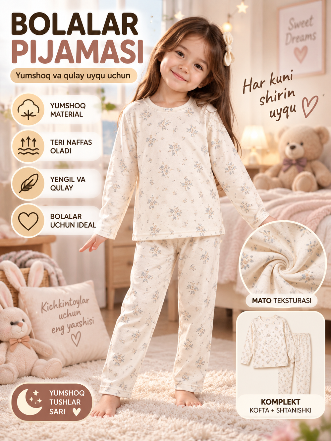 Bolalar uchun uxlash uchun paxtali pijama - 