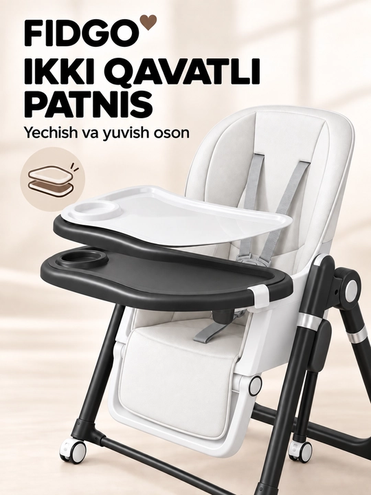 Стульчик для кормления FIDGO, складной, с функцией качания, экокожа