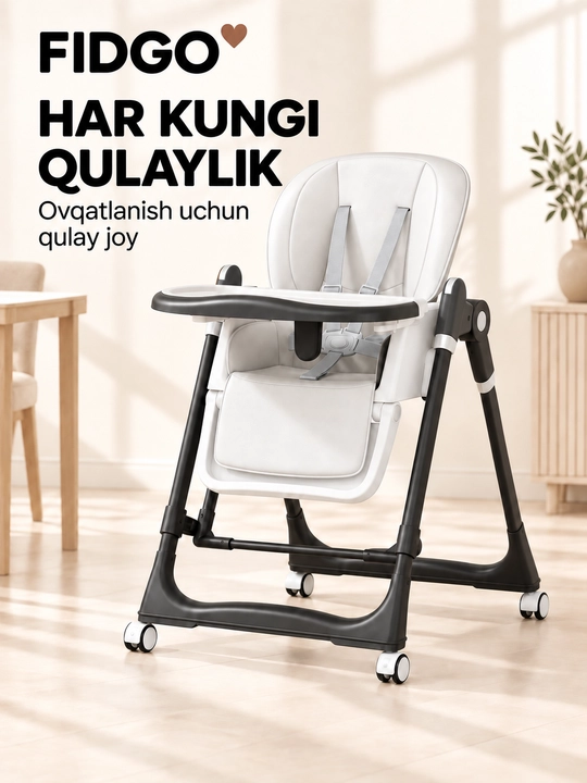 Стульчик для кормления FIDGO, складной, с функцией качания, экокожа