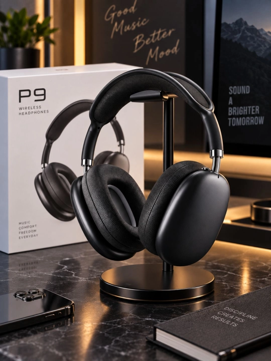 P9 simsiz Bluetooth quloqchin, katta yumshoq yostiqchali, boshga taqiladigan naushnik - 