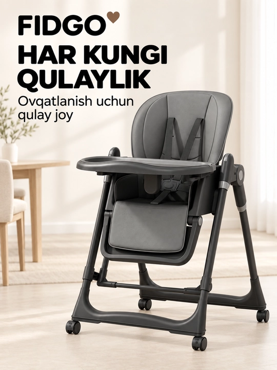 Стульчик для кормления FIDGO, складной, с функцией качания, экокожа