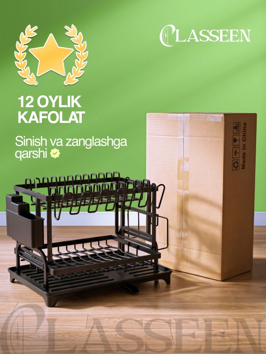 Ikki qavatli idish sushilka, idishlarni quritish uchun oshxona, sushilka idish
