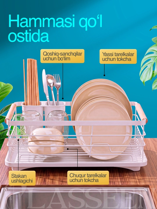 Ikki qavatli idish sushilka, idishlarni quritish uchun oshxona, sushilka idish