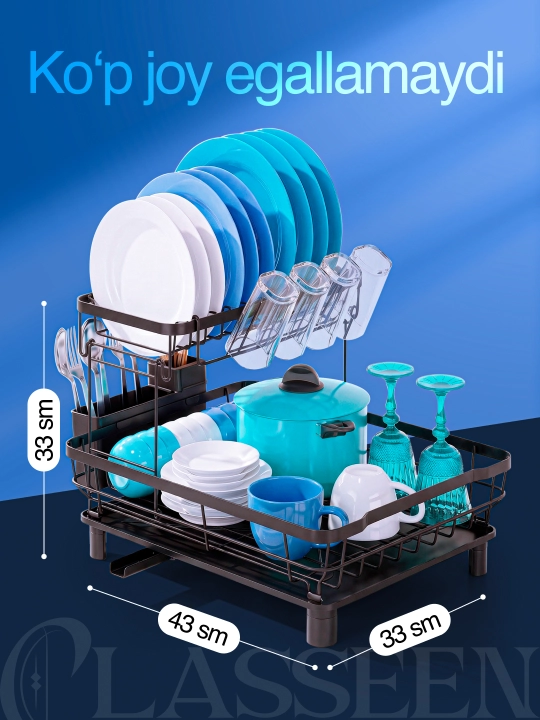 Ikki qavatli idish sushilka, idishlarni quritish uchun oshxona, sushilka idish