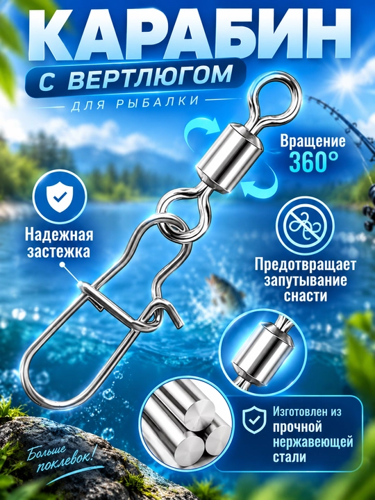 Карабины-вертлюги для рыбалки