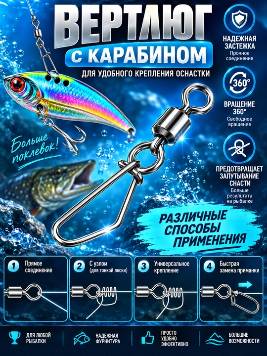 Карабины-вертлюги для рыбалки