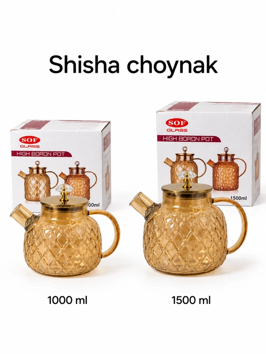 Issiqqa chidamli borosilikat shisha choynak, filtrli, 1000 ml / 1500 ml - 