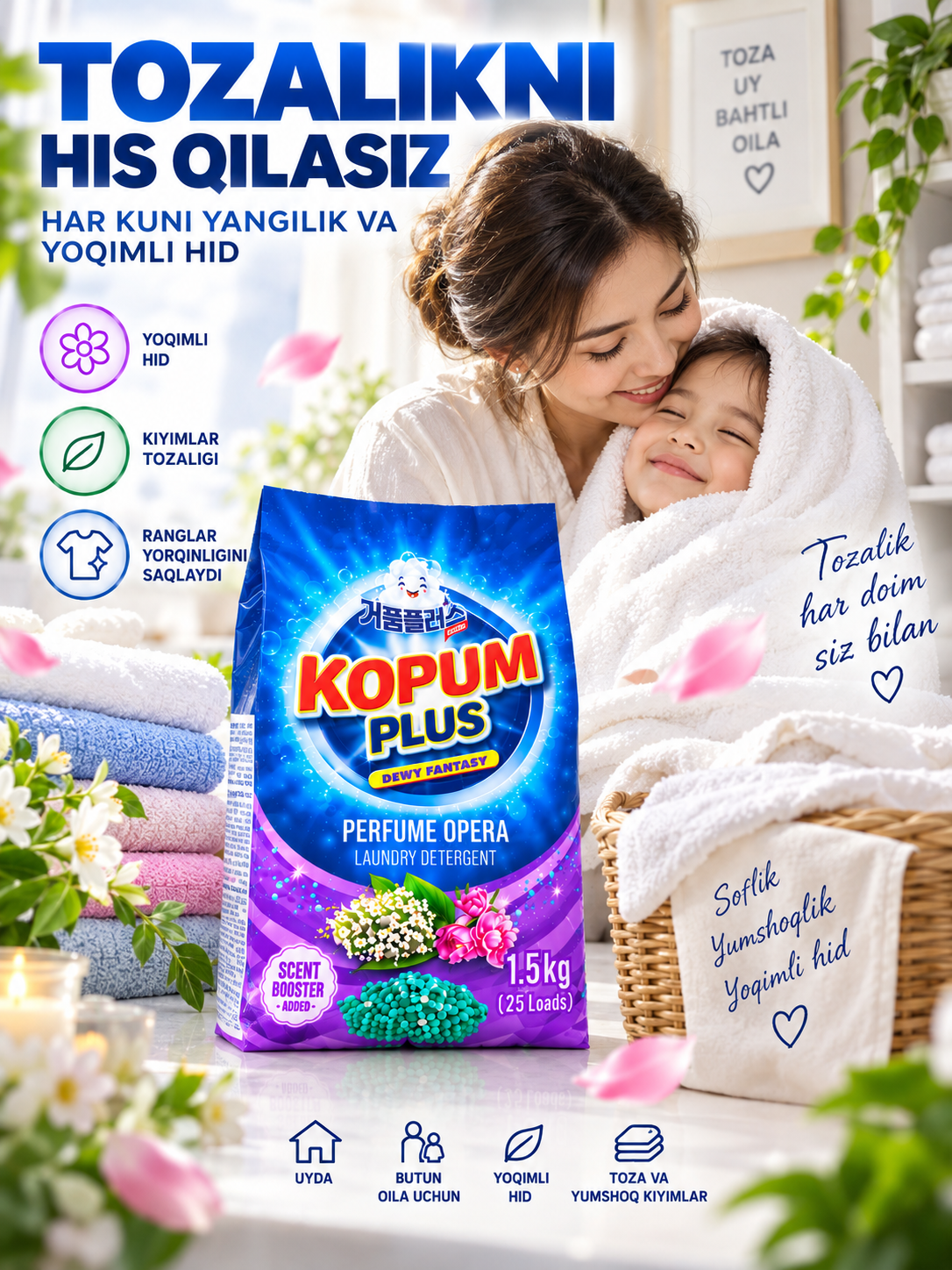 Avtomat kir yuvish kukuni, parfyumeriya aromatli, oq va rangli kiyimlar uchun