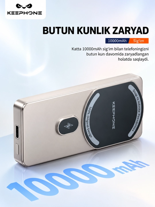 Повербанк MagSafe Keephone 10000mAh быстрая зарядка, дизайн Pitaka, 100% арамидное волокно