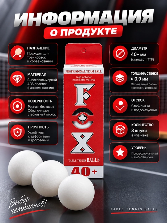 Мячи для настольного тенниса, 40+ мм, 3 шт