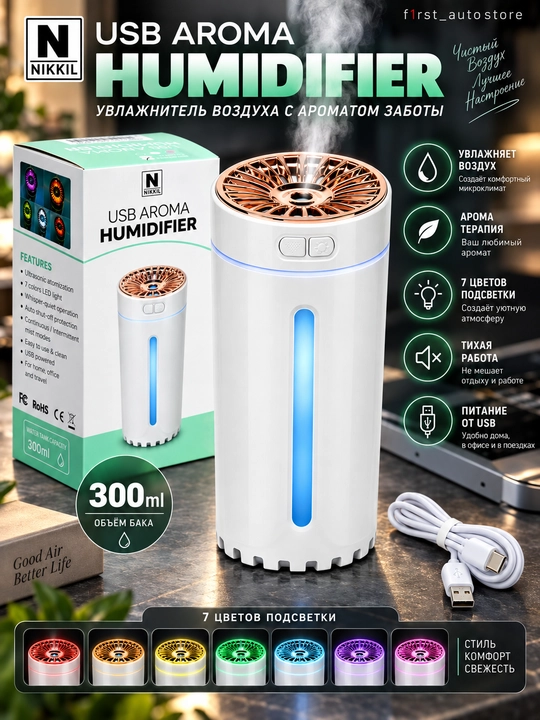 Humidifier havo namlagichi, yoritgichli, USB, uy, ofis va avtomobil uchun - 