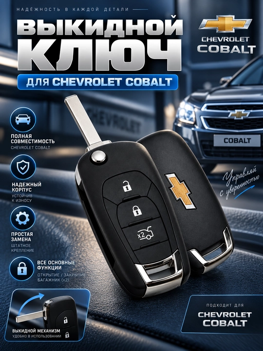 Chevrolet Cobalt uchun yangi namunadagi ochiladigan kalit, 3 tugmali - 