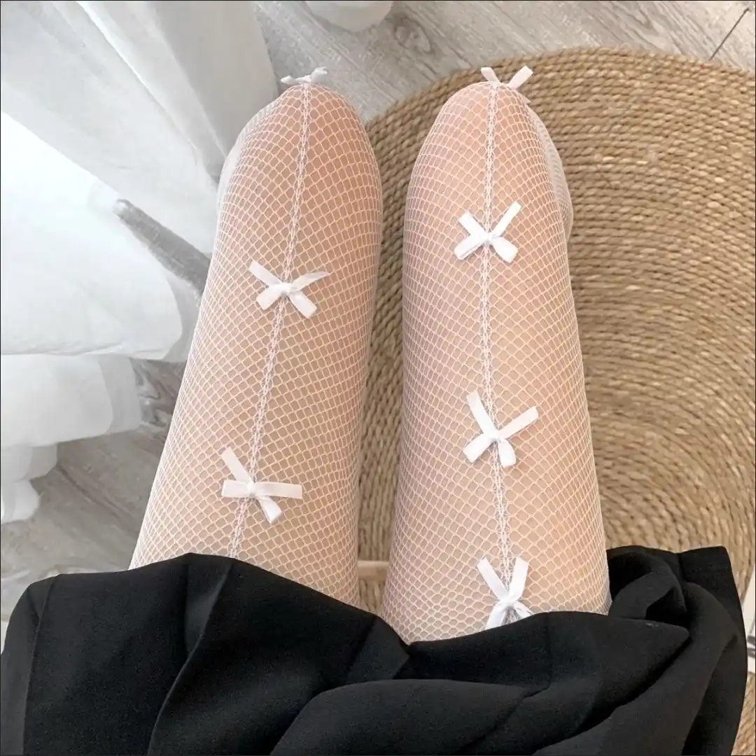 Женские колготки с узором, капроновые колготки с бантиком, сетчатые колготки, чулки