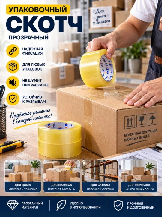 Упаковочная клейкая лента для коробок, посылок и упаковки товаров