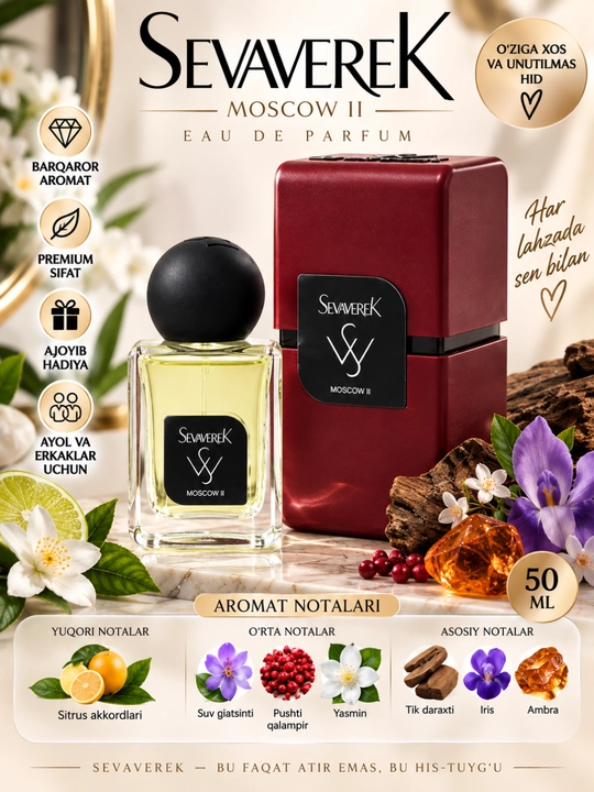Parfyumlangan suv erkaklar uchun, Sevaverek Moscow 2, 50 ml - 