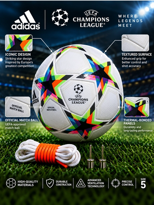 Futbol to‘pi Adidas UEFA Champions League, 5-o‘lcham, oq-multikolor