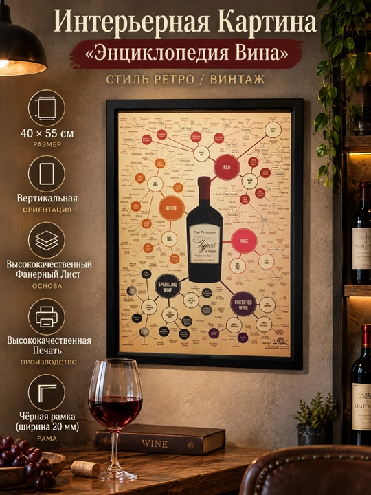Devorga Osiladigan Kartina, Retro, 40x55 «Vino Ensiklopediyasi» - 