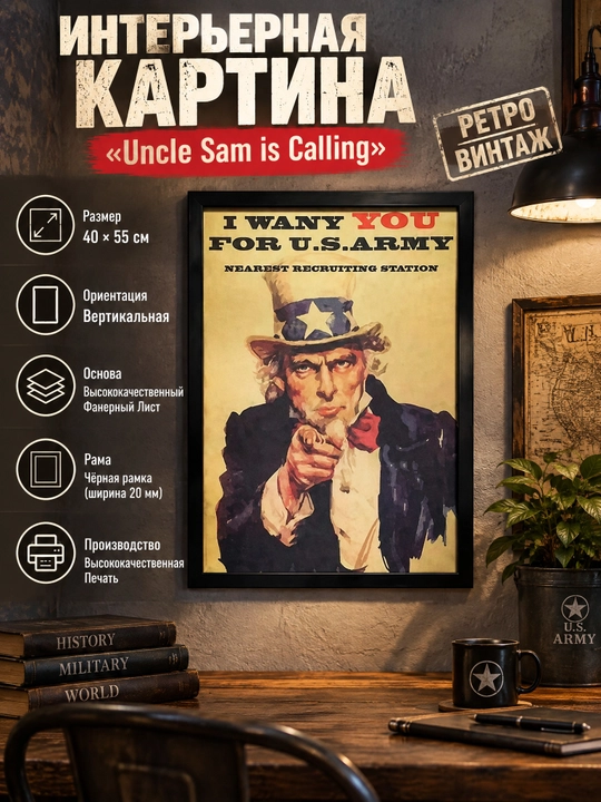 Interyer Surati, Retro Formatda, 40x55 «Uncle Sam is Calling» - 
