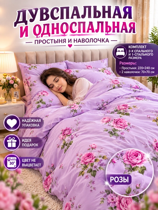 Простыни двухспальные, 220 х 230 см
