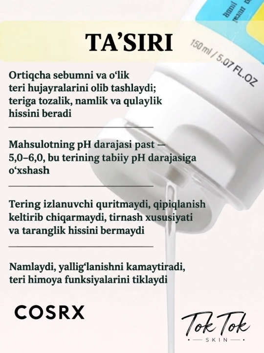 COSRX Salicylic- akne va qora nuqtalarga qarshi 0,5% salitsil kislotasi qo‘shilgan ko‘pik
