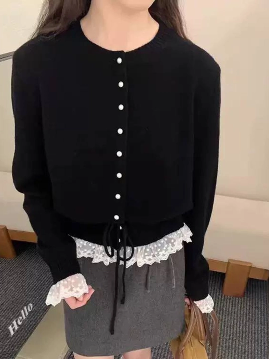 Ayollar kardigani, dantelli kardigan, marvarid tugmali kardigan