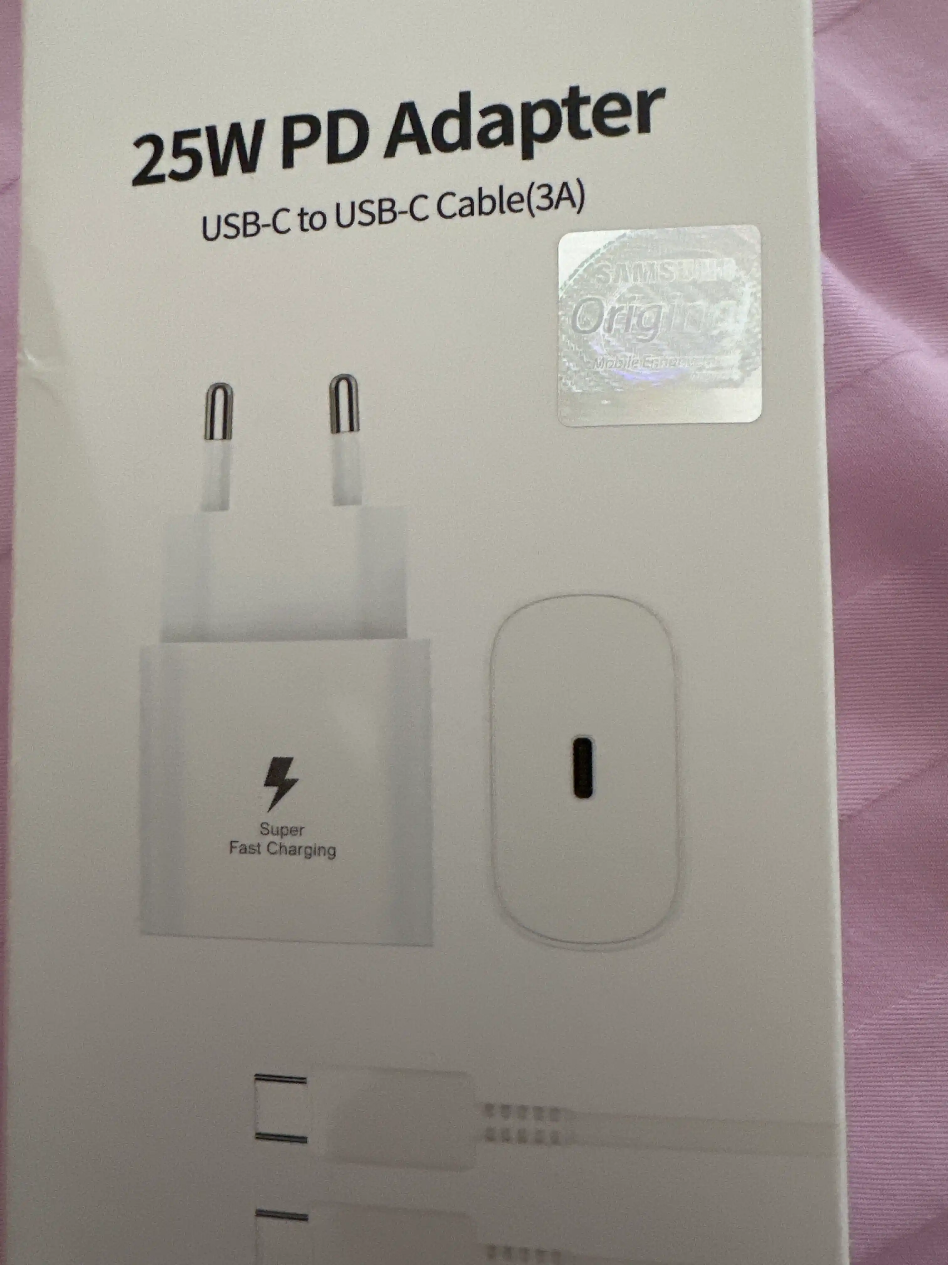 Samsung 25W/45W PD zaryadlovchi adapter, USB Type-C, Type-C–Type-C 3A/5A kabel bilan