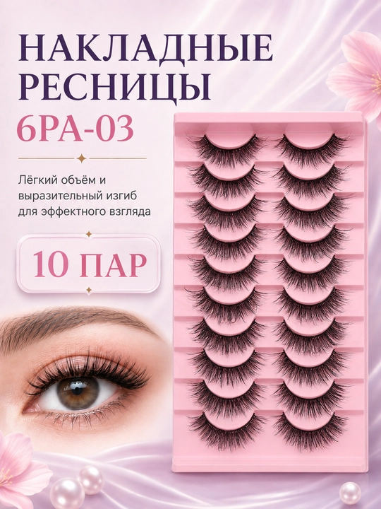 3D hajmli yopishtirilgan kipriklar, tabiiy ko‘rinish, 10 juft
