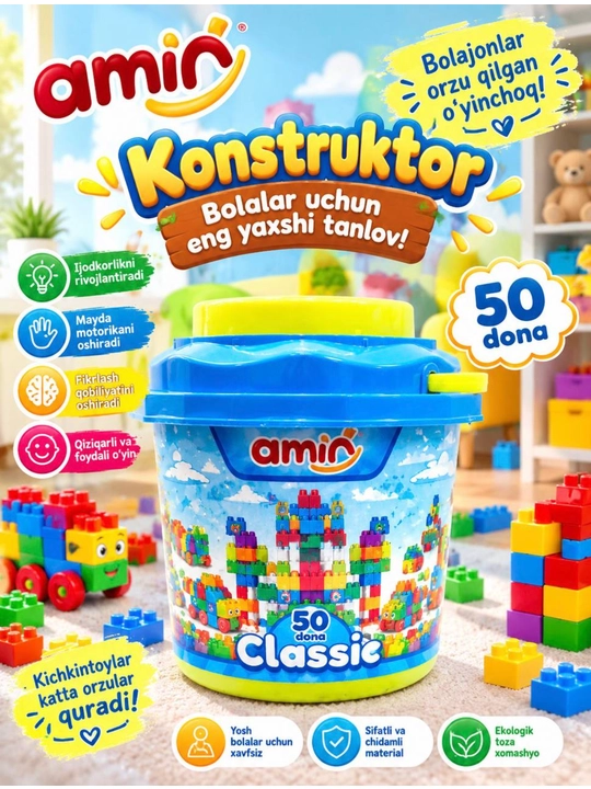 Bolalar konstruktori 50-162 detal, chelakdagi rivojlantiruvchi to‘plam - 