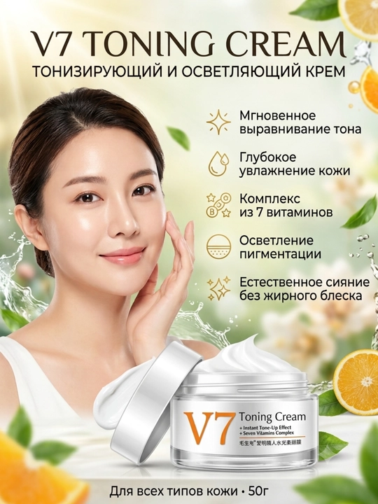 V7 Toning Light — осветляющий и тонизирующий крем для лица, A, B3, B5, C, E, F, H, 50 г - 