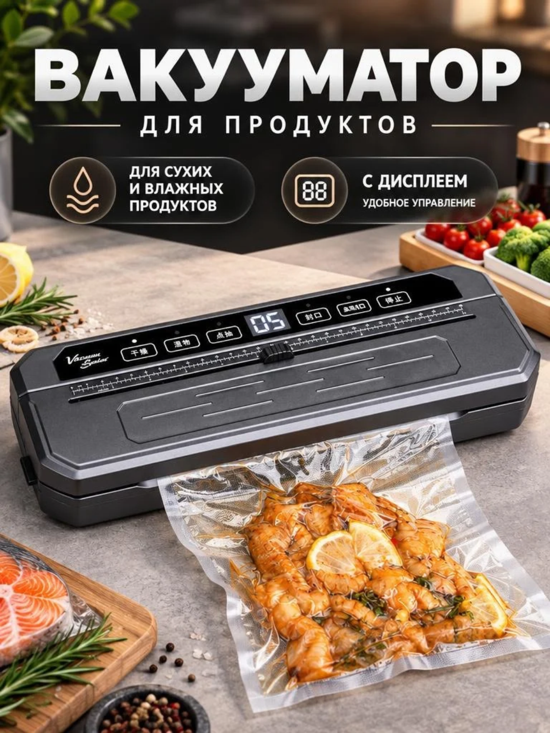 Вакууматор COMIX, вакуумный упаковщик продуктов, сухая и влажная упаковка, запайка 25 см - 