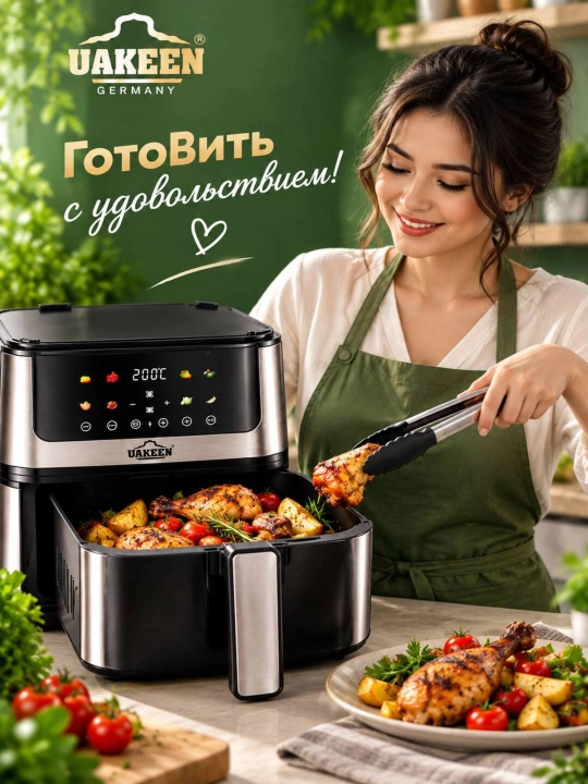 Elektr aerogril, 10 ta 1 da, yog‘siz pishirish uchun qovurgich, 12 l, 10 l, 8 l, aerogril