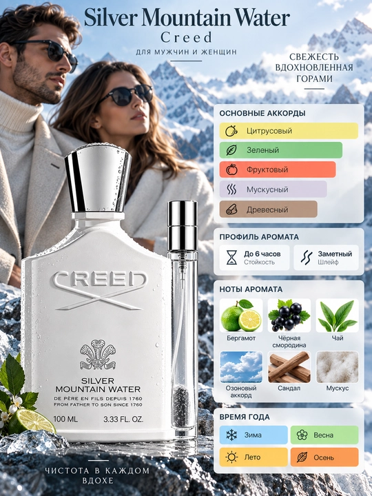 Духи Silver Mountain Water Creed для мужчин и женщин, фужерные унисекс духи