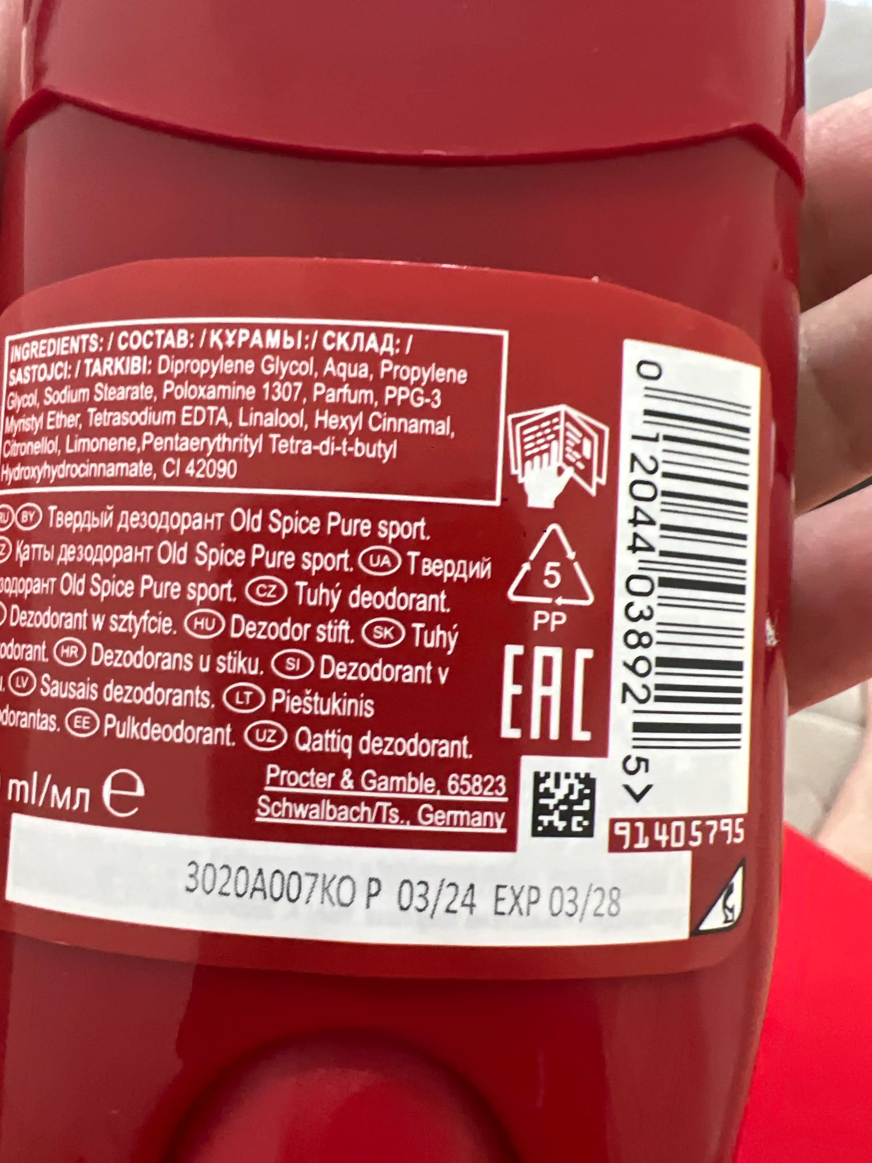 Old Spice Pure Sport erkaklarga dezodorant antiperspirant ter hididan uzoq muddat himoya