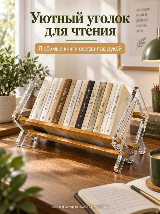 Stol usti kitob javoni, organayzer va kitob qo‘yish uchun taglik bambuk va akrildan, 50 sm