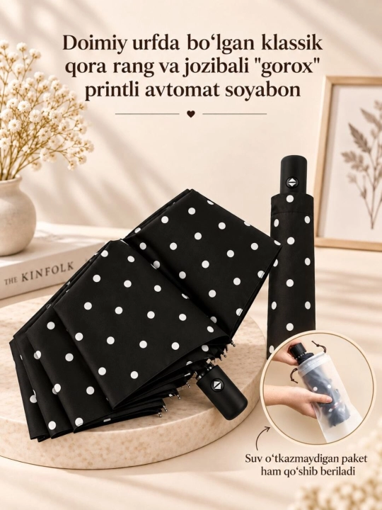 Ayollar uchun yig‘ma soyabon, avtomatik va mexanik, zamonaviy naqshli