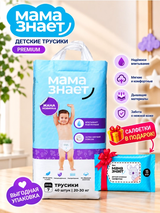 MAMA ZNAYET bolalar uchun trusik-tagliklar, Premium, L (4) / XL (5) / XXL (6) / XXXL (7) - 