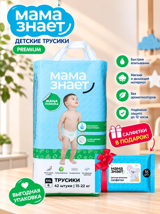 MAMA ZNAYET bolalar uchun trusik-tagliklar, Premium, L (4) / XL (5) / XXL (6) / XXXL (7) - 