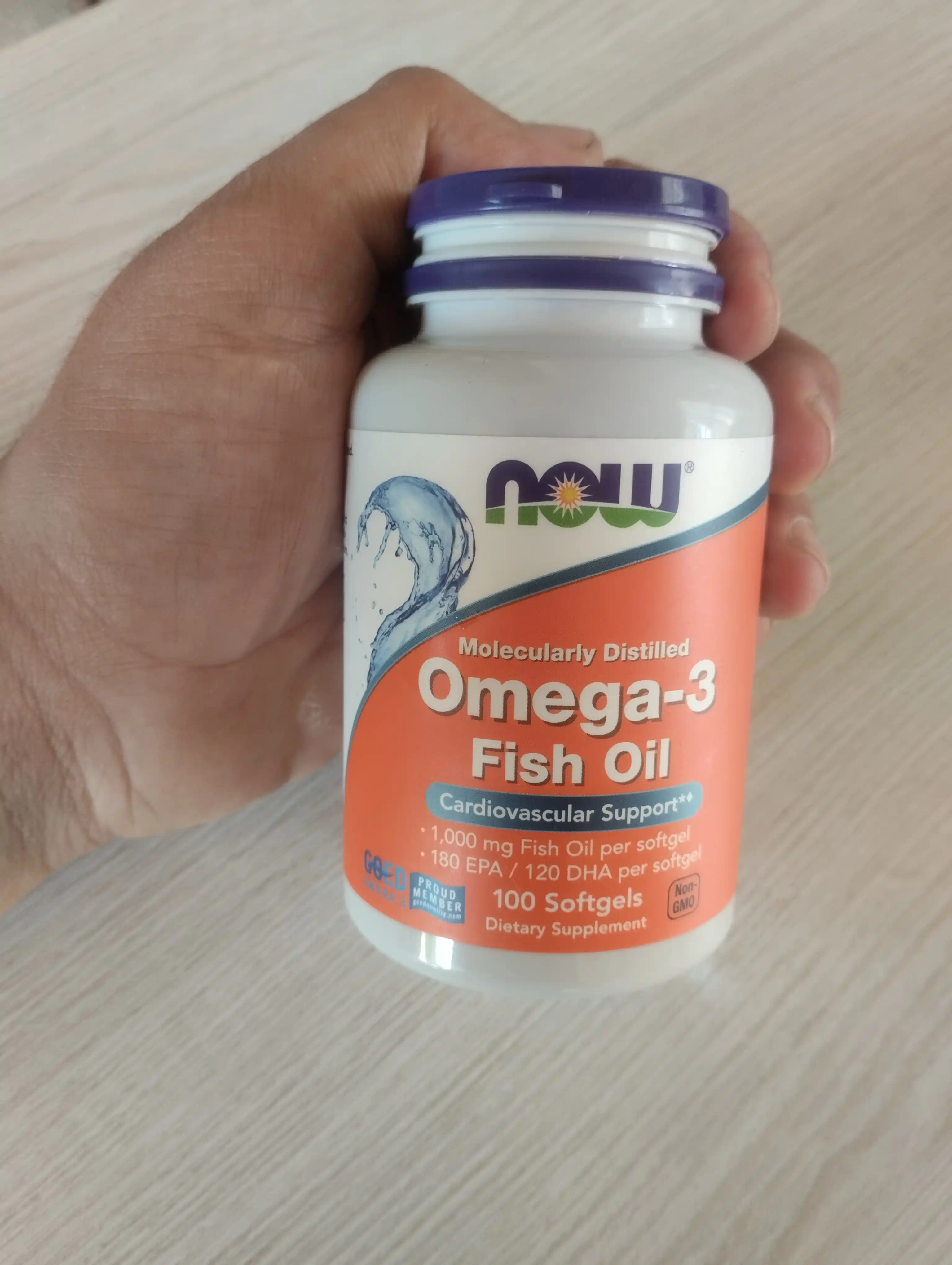 Now Foods Omega-3, baliq yog'i, 180 EPA / 120 DHA, halol