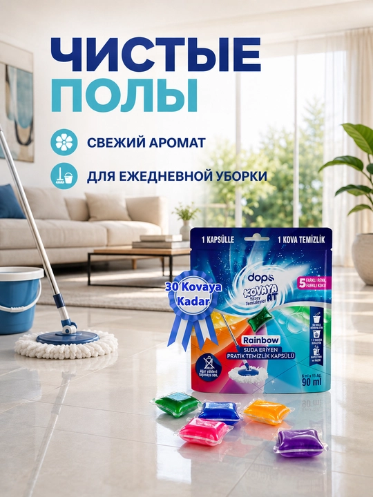 Капсулы для мытья полов и твёрдых поверхностей, 15 штук